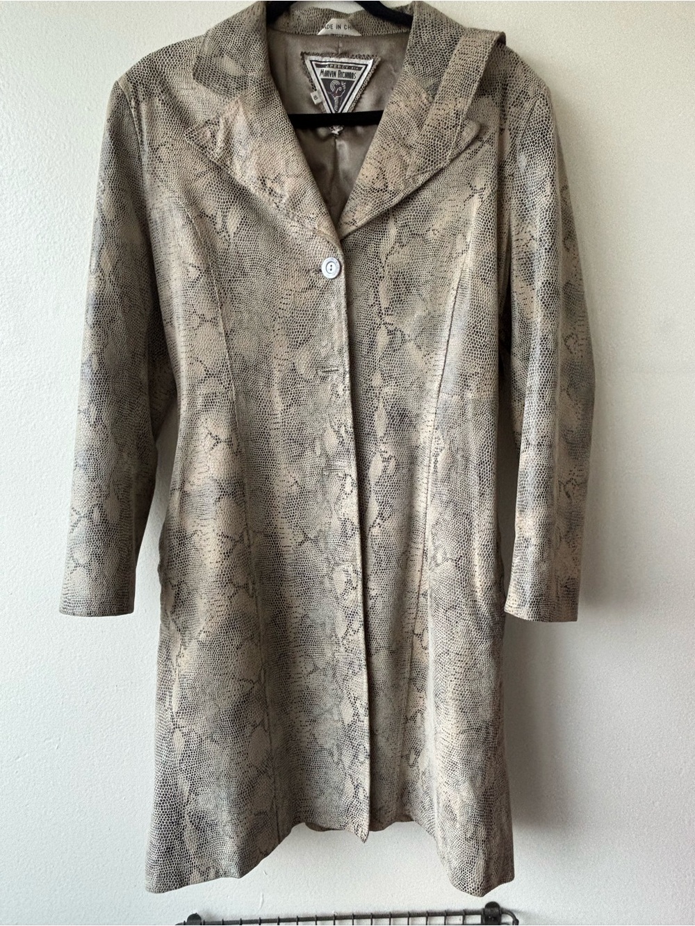 Marvin Richards Beige Snakeskin-Print Trench Coat